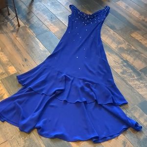 Alex Evenings Formal Gown Dress Sz 4, Deep Violet Drape Neck Ruffles Rhinestones